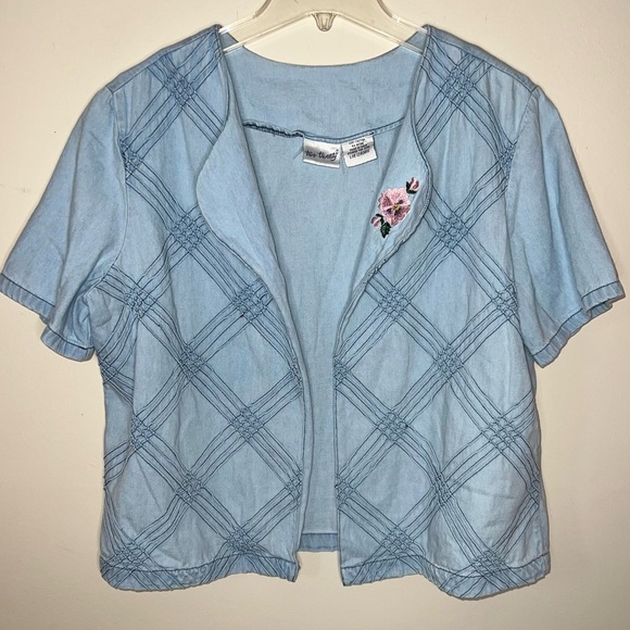 Vintage Two Twenty Cotton Denim Embroidered Open Front Top Size Large - Picture 11 of 16